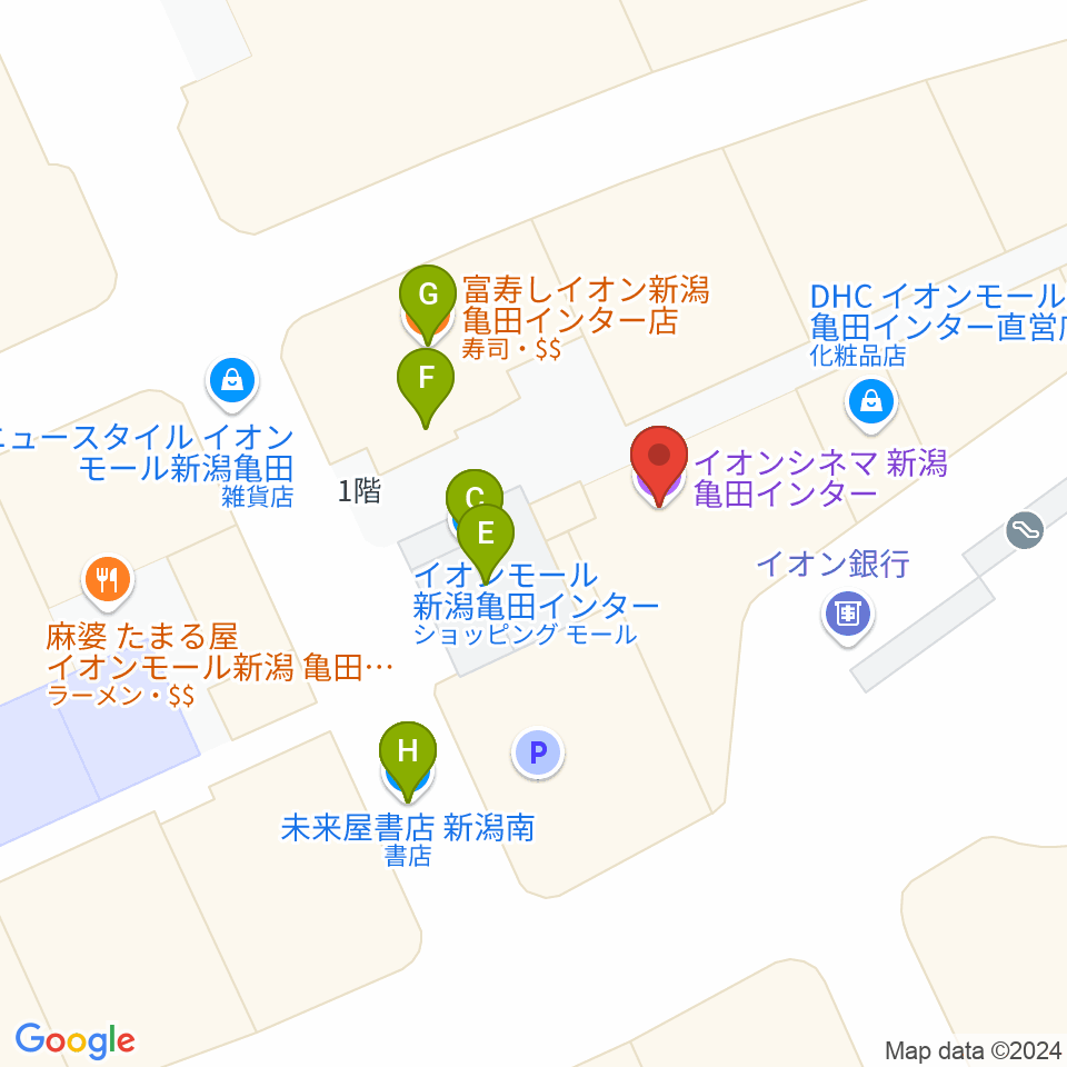 JEUGIAカルチャーセンター イオンモール新潟南周辺のファミレス・ファーストフード一覧地図