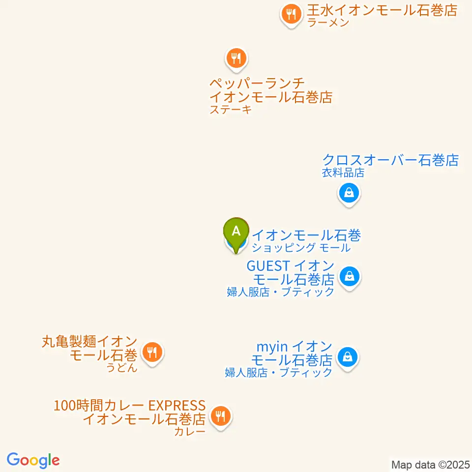 JEUGIAカルチャーセンター イオンモール石巻周辺のファミレス・ファーストフード一覧地図