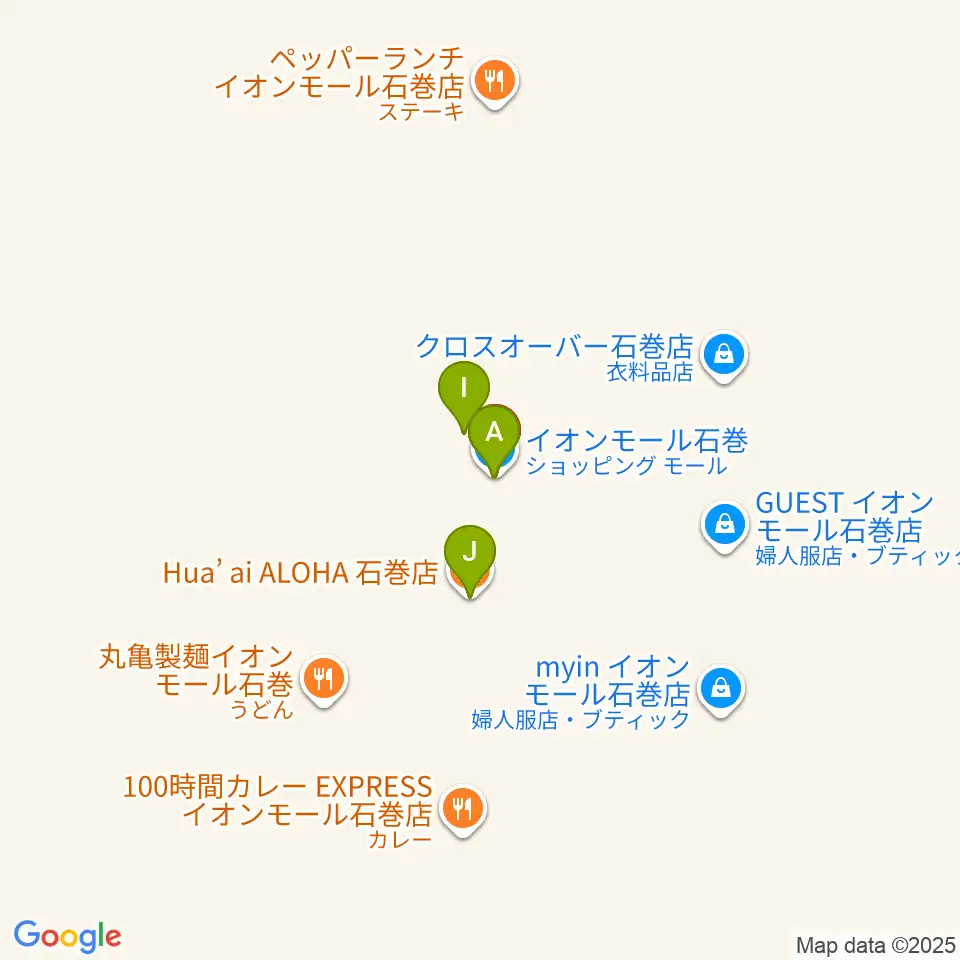 JEUGIAカルチャーセンター イオンモール石巻周辺のファミレス・ファーストフード一覧地図