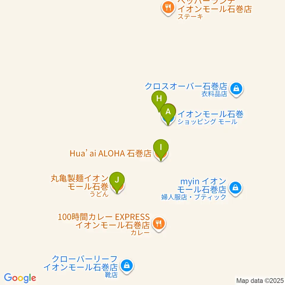 JEUGIAカルチャーセンター イオンモール石巻周辺のファミレス・ファーストフード一覧地図
