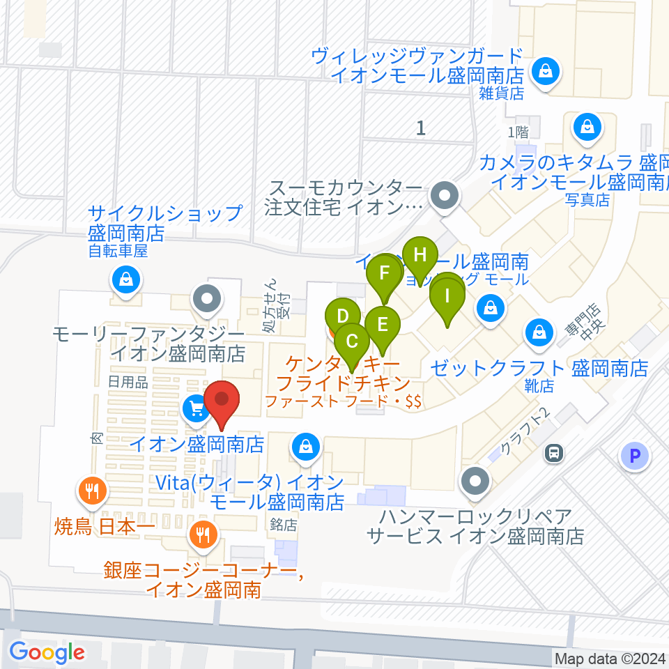 JEUGIAカルチャーセンター イオンモール盛岡南周辺のファミレス・ファーストフード一覧地図