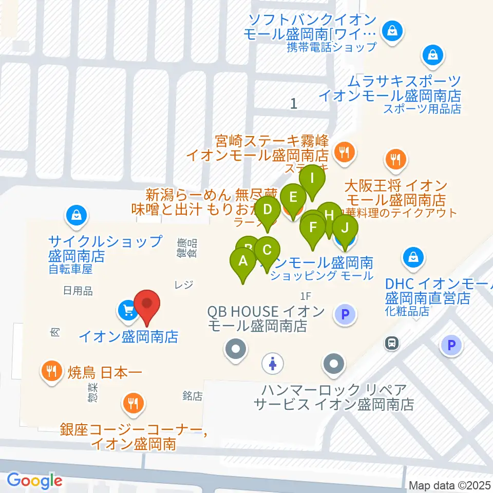 JEUGIAカルチャーセンター イオンモール盛岡南周辺のファミレス・ファーストフード一覧地図