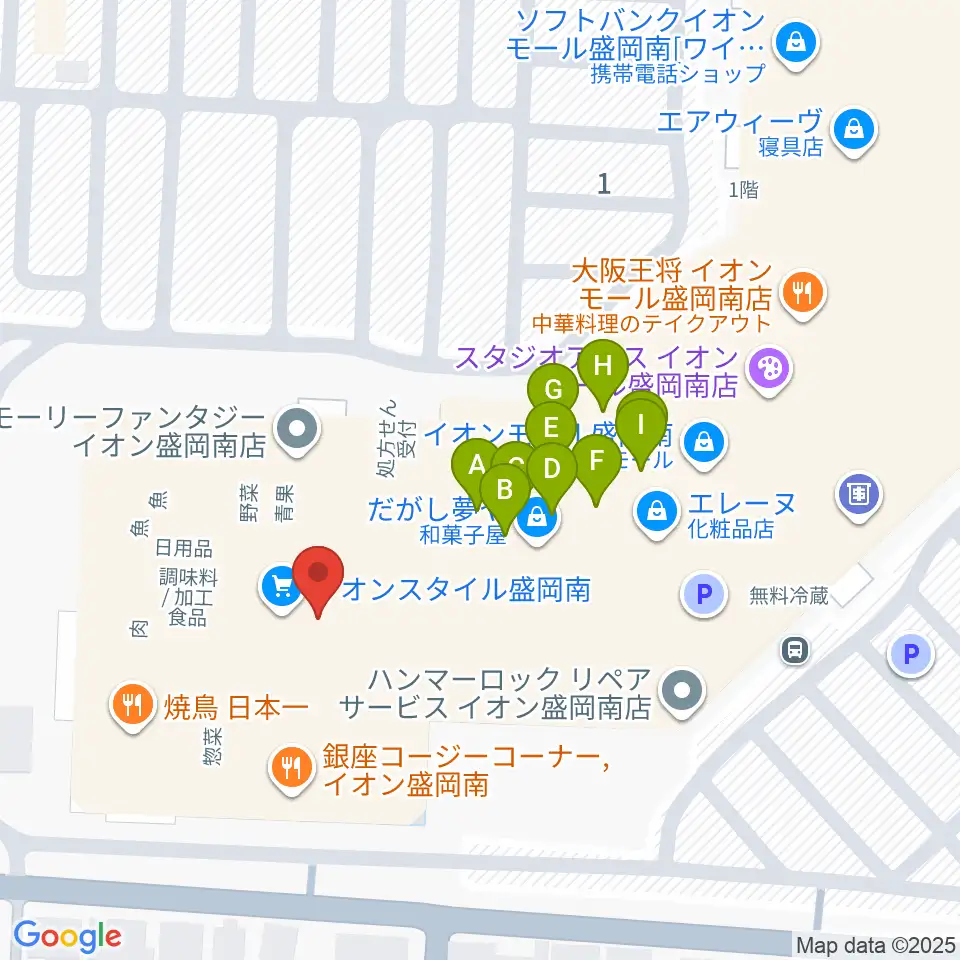 JEUGIAカルチャーセンター イオンモール盛岡南周辺のファミレス・ファーストフード一覧地図