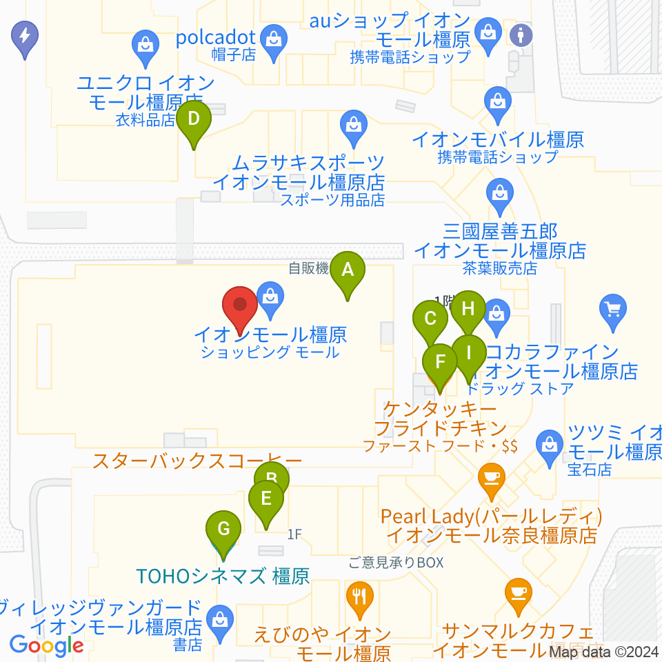 JEUGIAカルチャーセンター イオンモール橿原周辺のファミレス・ファーストフード一覧地図