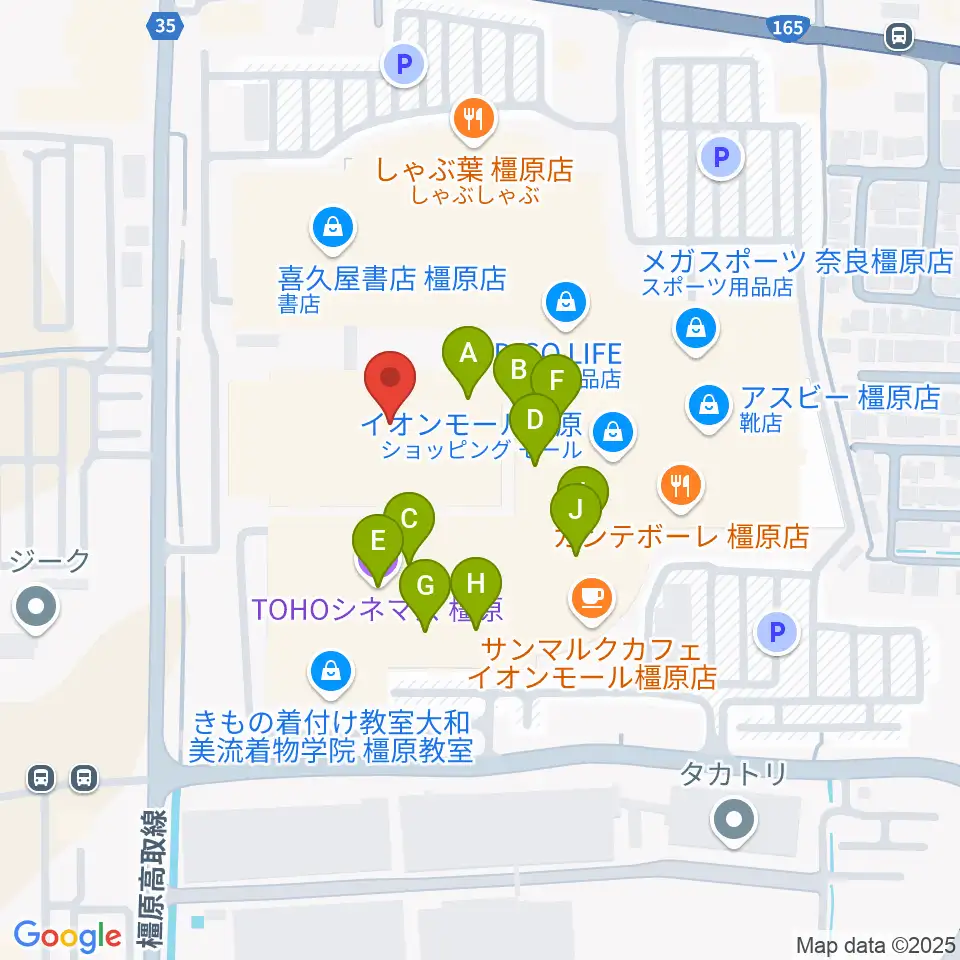 JEUGIAカルチャーセンター イオンモール橿原周辺のファミレス・ファーストフード一覧地図