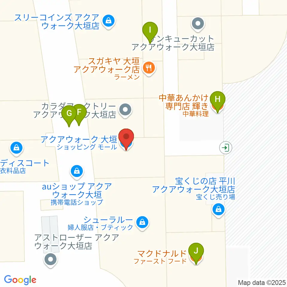 JEUGIAカルチャーセンター アクアウォーク大垣周辺のファミレス・ファーストフード一覧地図