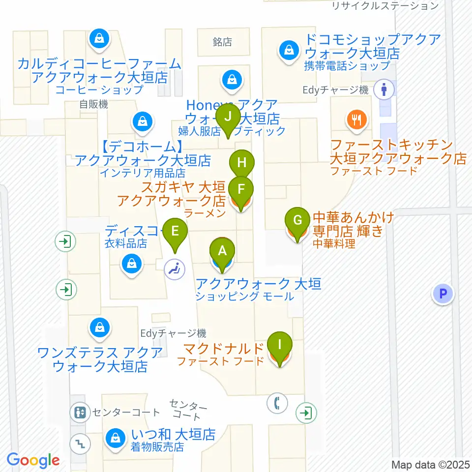 JEUGIAカルチャーセンター アクアウォーク大垣周辺のファミレス・ファーストフード一覧地図