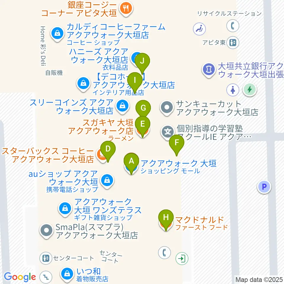 JEUGIAカルチャーセンター アクアウォーク大垣周辺のファミレス・ファーストフード一覧地図
