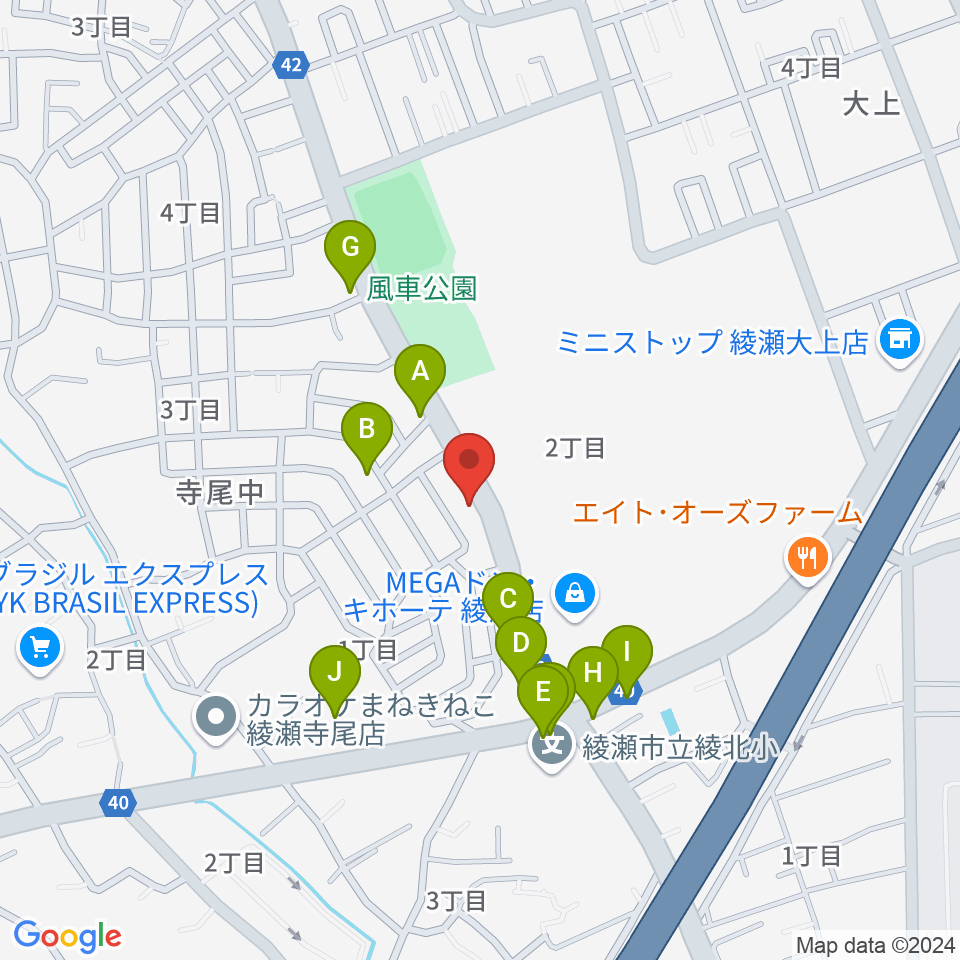 厚木楽器 アミ綾北周辺のファミレス・ファーストフード一覧地図