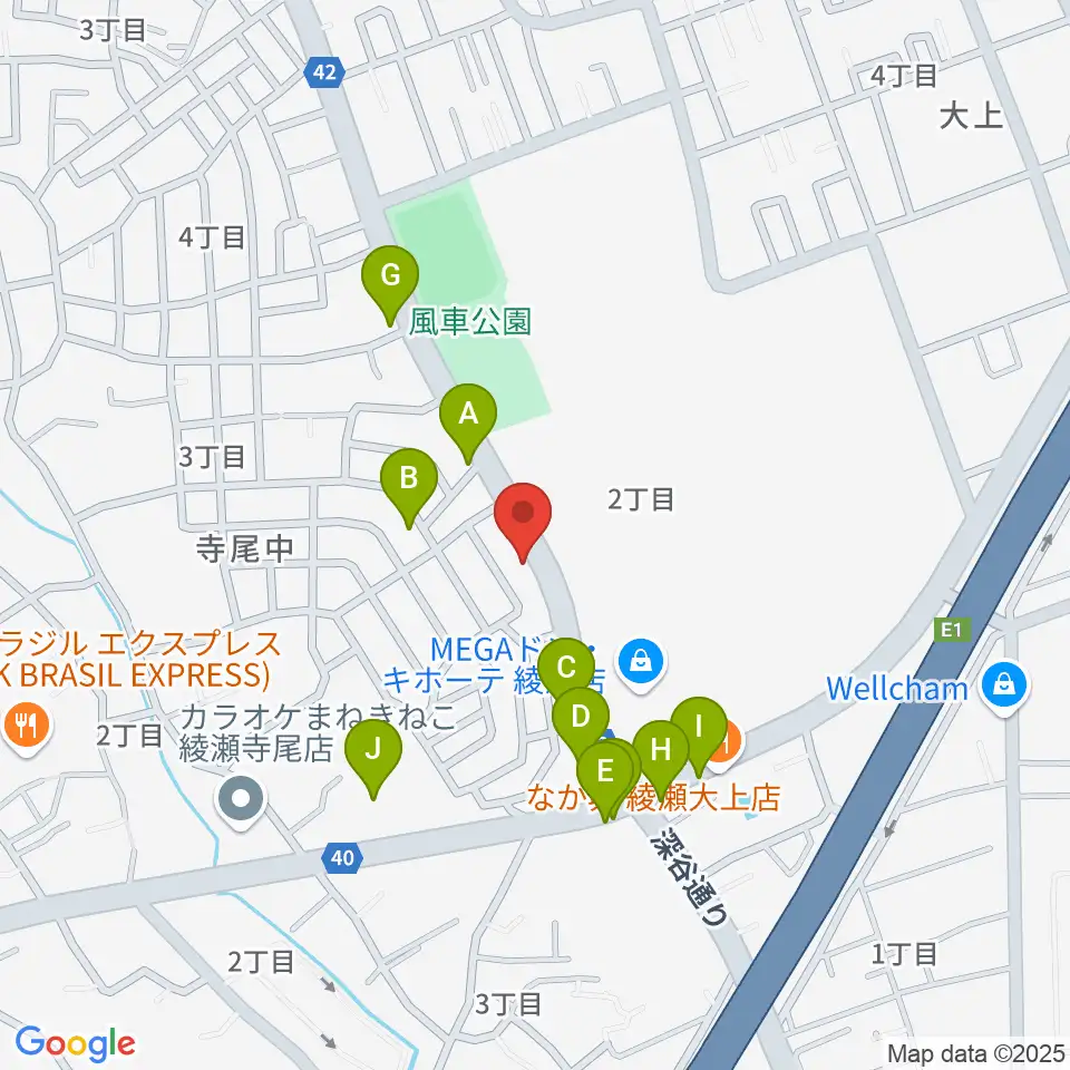 厚木楽器 アミ綾北周辺のファミレス・ファーストフード一覧地図