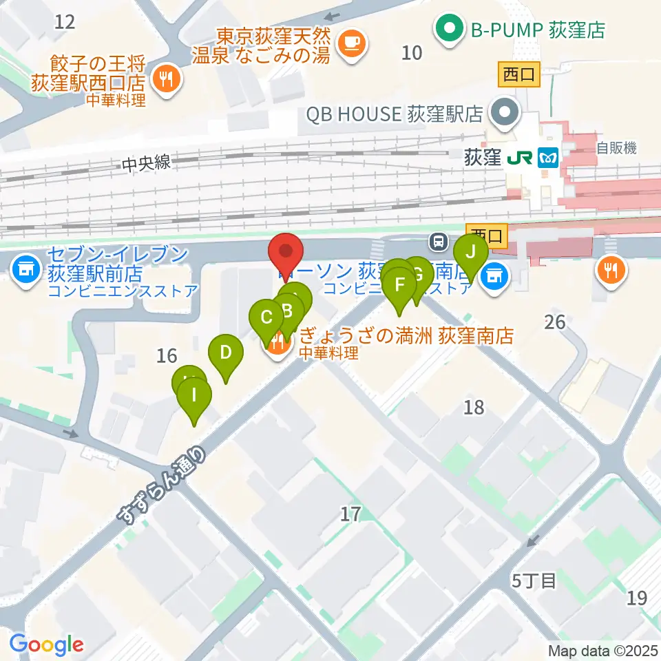 RGSギタースクール周辺のファミレス・ファーストフード一覧地図
