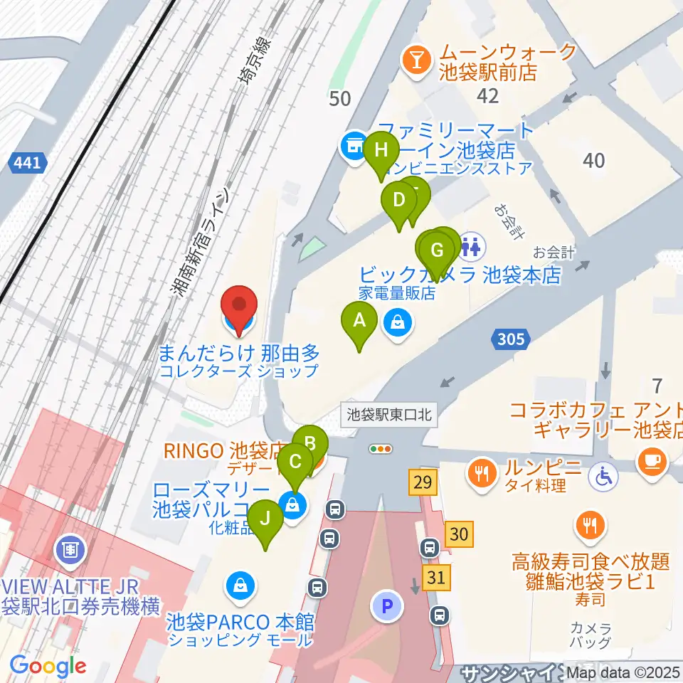 タワーレコード池袋店周辺のファミレス・ファーストフード一覧地図