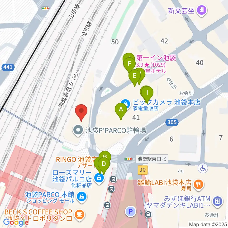 タワーレコード池袋店周辺のファミレス・ファーストフード一覧地図