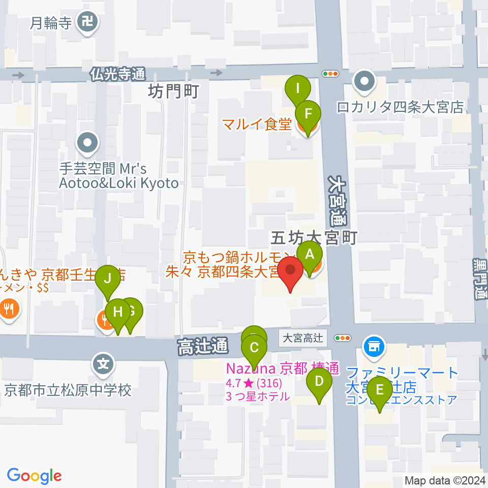 京都 夜想周辺のファミレス・ファーストフード一覧地図