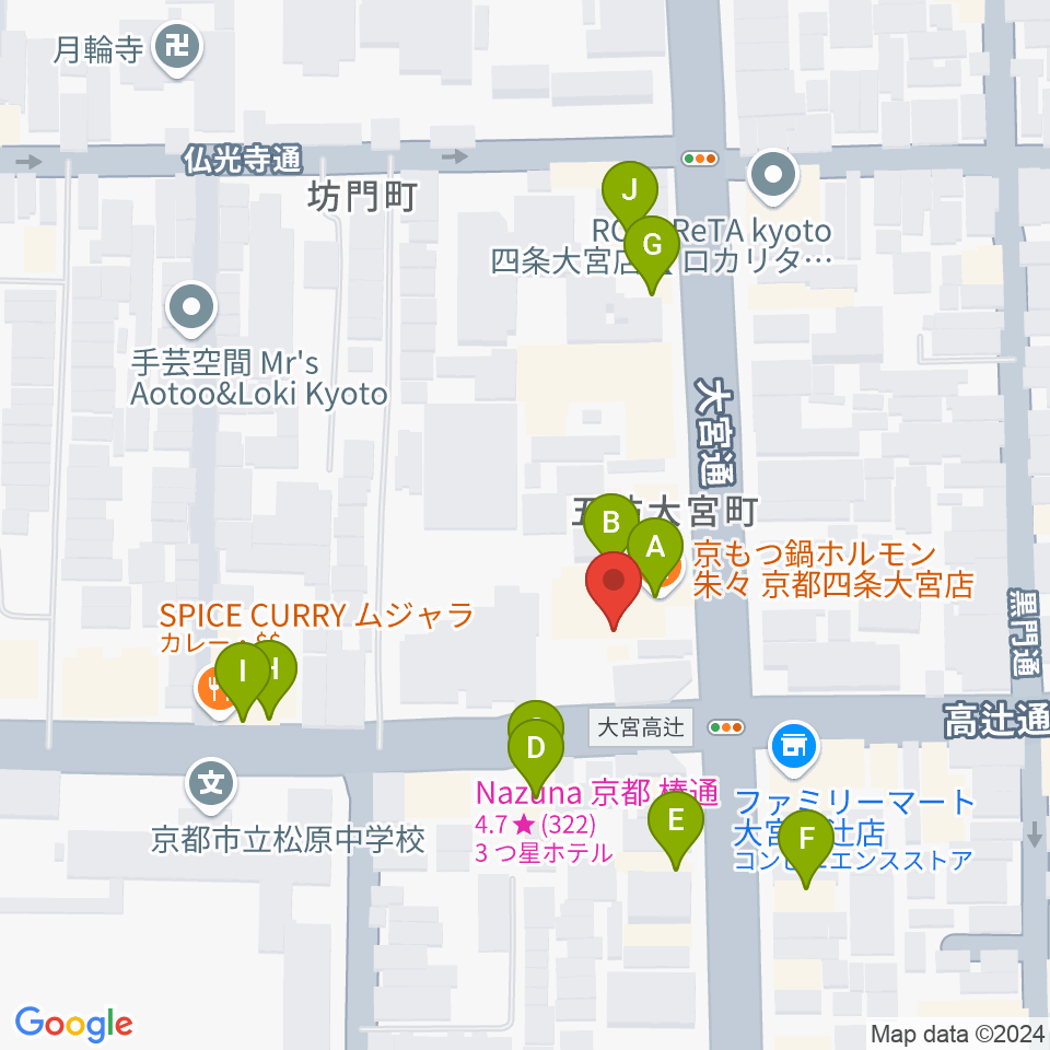 京都 夜想周辺のファミレス・ファーストフード一覧地図