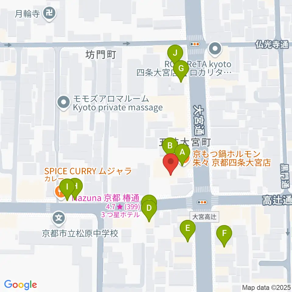 京都 夜想周辺のファミレス・ファーストフード一覧地図