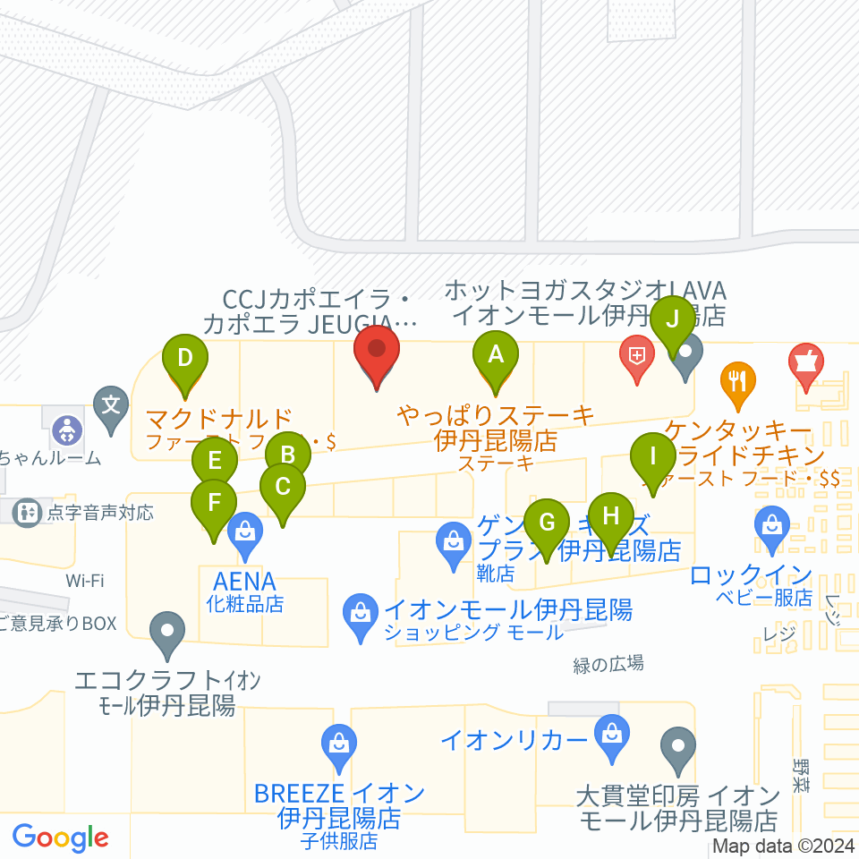 JEUGIAカルチャーセンター イオンモール伊丹昆陽周辺のファミレス・ファーストフード一覧地図