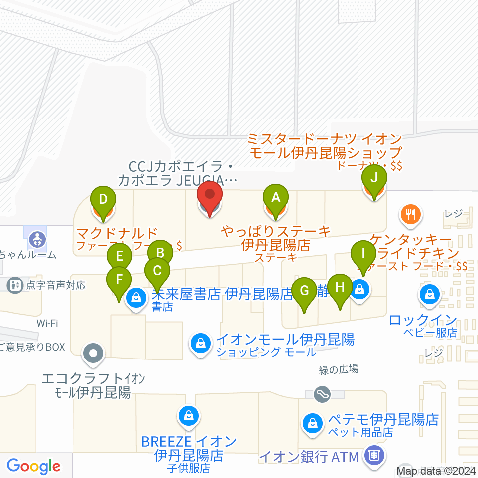 JEUGIAカルチャーセンター イオンモール伊丹昆陽周辺のファミレス・ファーストフード一覧地図