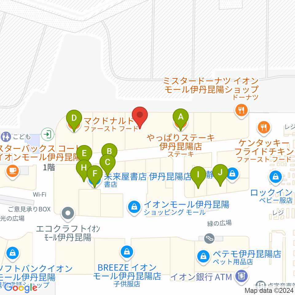 JEUGIAカルチャーセンター イオンモール伊丹昆陽周辺のファミレス・ファーストフード一覧地図