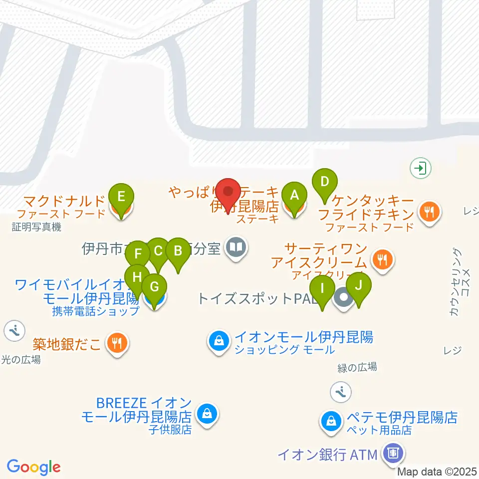 JEUGIAカルチャーセンター イオンモール伊丹昆陽周辺のファミレス・ファーストフード一覧地図