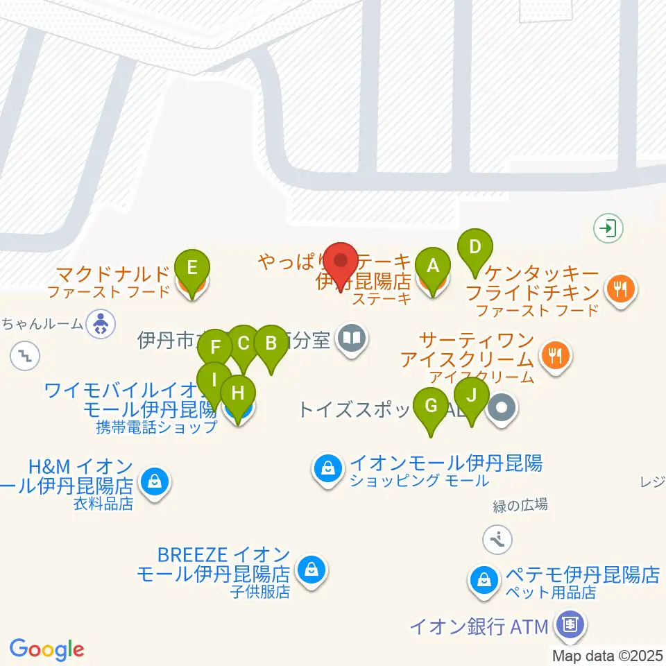 JEUGIAカルチャーセンター イオンモール伊丹昆陽周辺のファミレス・ファーストフード一覧地図