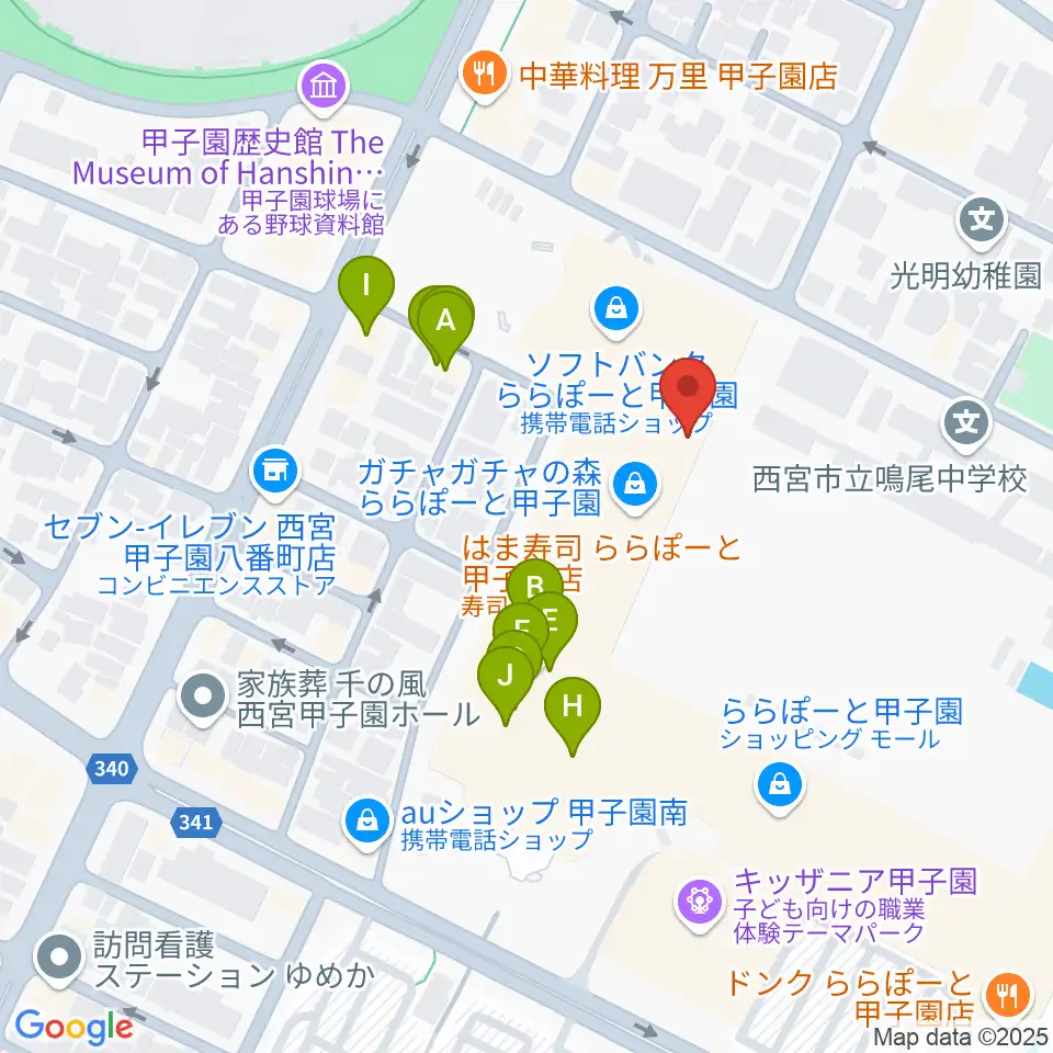 JEUGIAカルチャーセンター ららぽーと甲子園周辺のファミレス・ファーストフード一覧地図