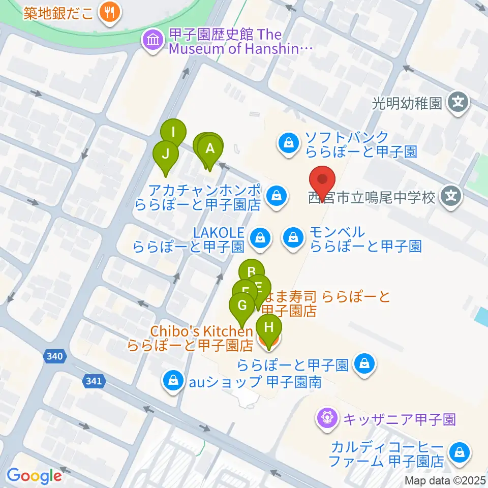 JEUGIAカルチャーセンター ららぽーと甲子園周辺のファミレス・ファーストフード一覧地図