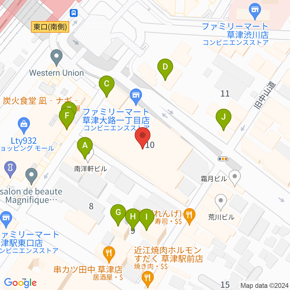 JEUGIAカルチャーセンター くさつ平和堂周辺のファミレス・ファーストフード一覧地図