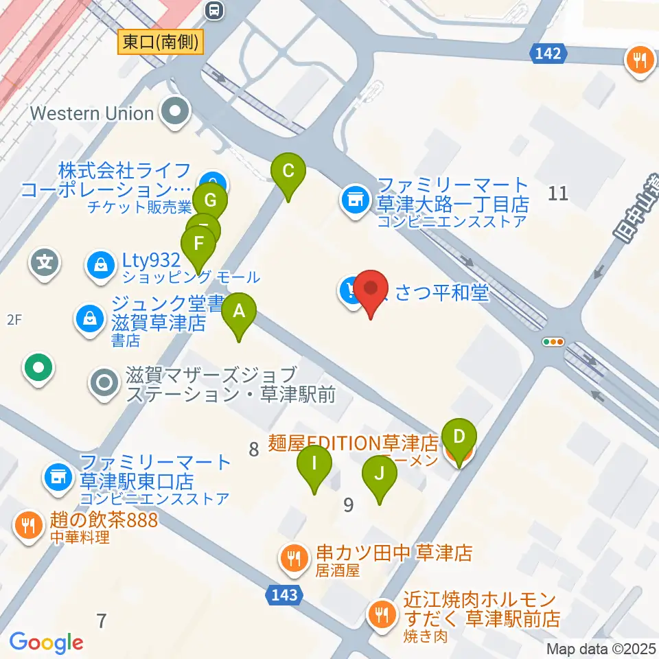 JEUGIAカルチャーセンター くさつ平和堂周辺のファミレス・ファーストフード一覧地図