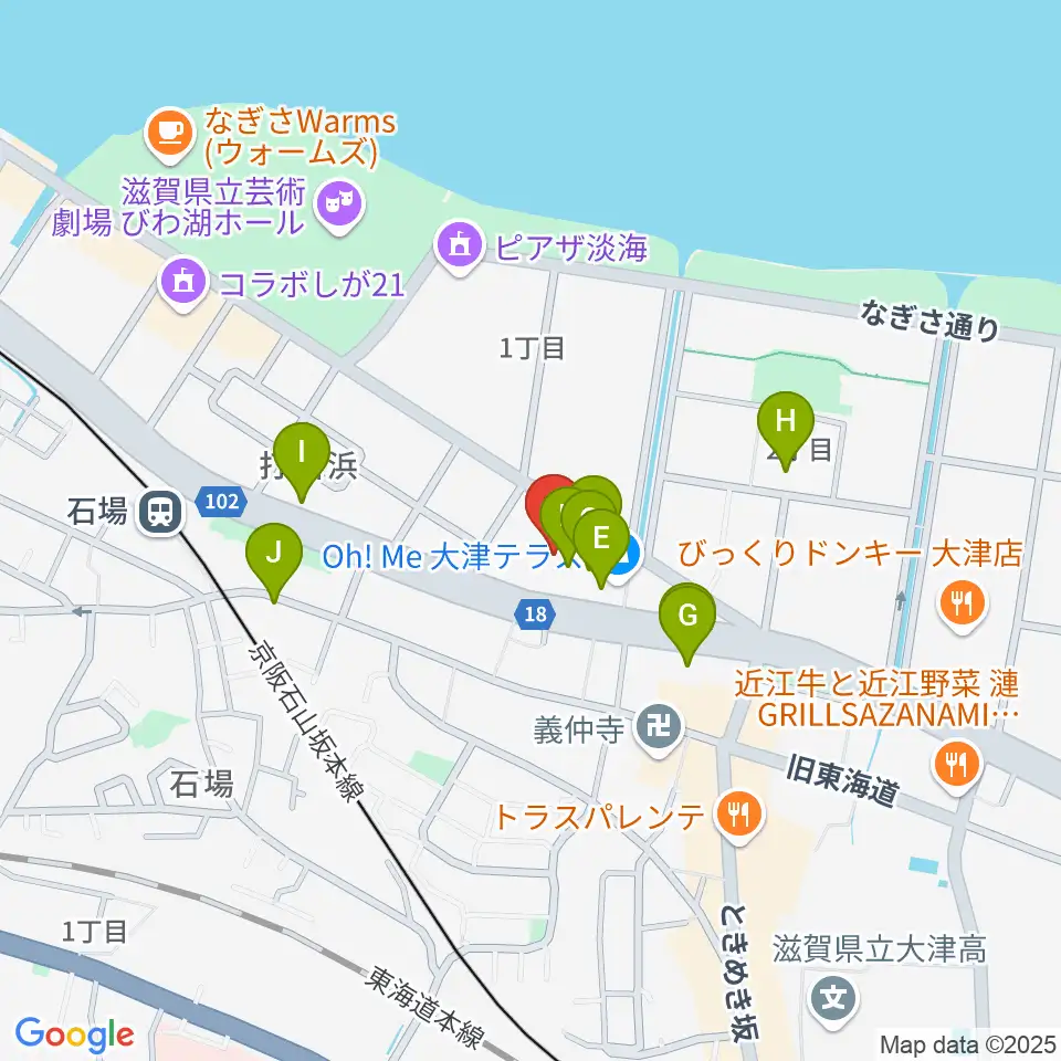 JEUGIAカルチャーセンター大津テラス周辺のファミレス・ファーストフード一覧地図