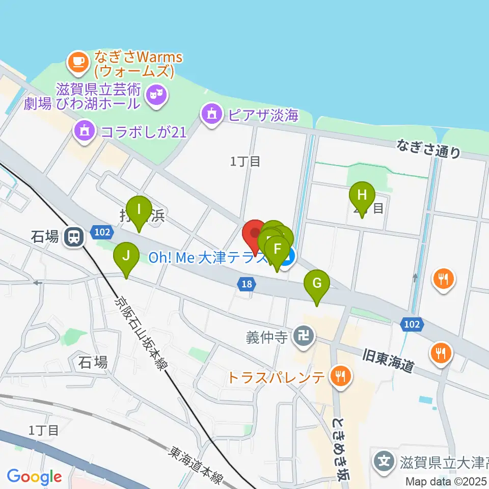 JEUGIAカルチャーセンター大津テラス周辺のファミレス・ファーストフード一覧地図