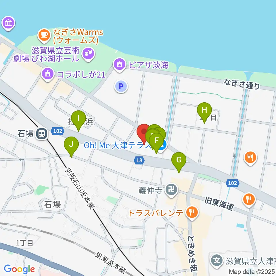 JEUGIAカルチャーセンター大津テラス周辺のファミレス・ファーストフード一覧地図