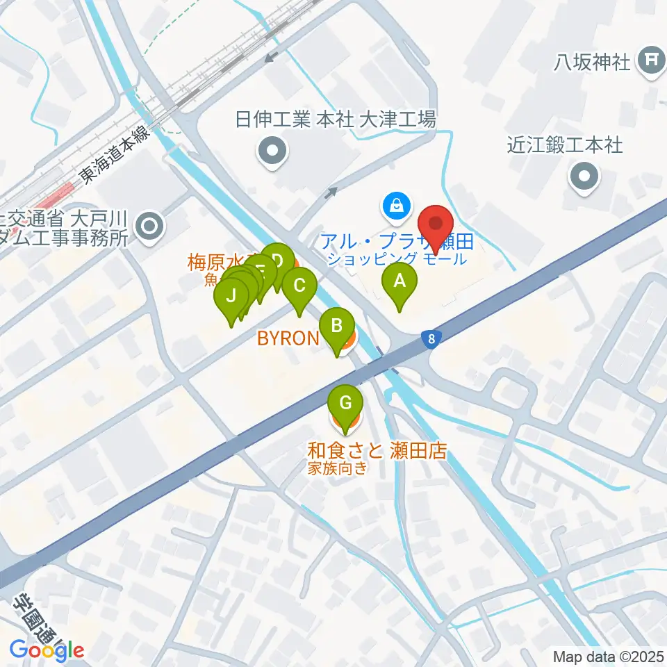 JEUGIAカルチャーセンター アル・プラザ瀬田周辺のファミレス・ファーストフード一覧地図