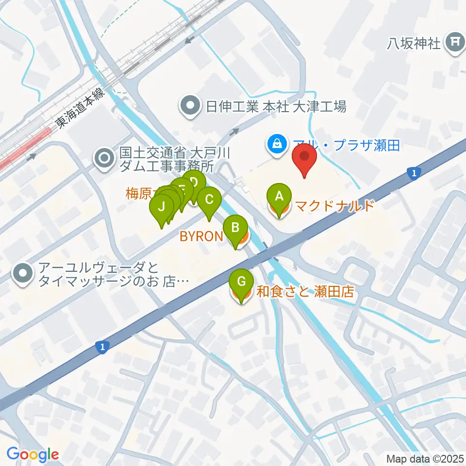 JEUGIAカルチャーセンター アル・プラザ瀬田周辺のファミレス・ファーストフード一覧地図