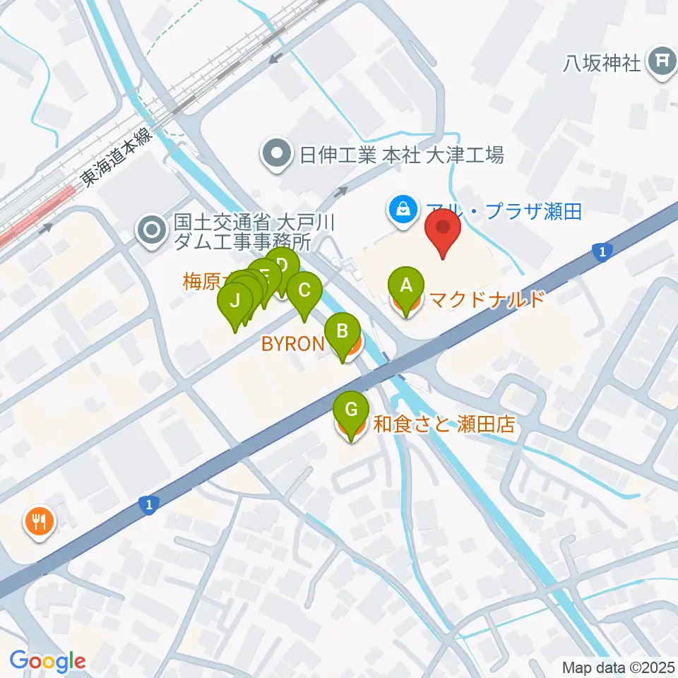 JEUGIAカルチャーセンター アル・プラザ瀬田周辺のファミレス・ファーストフード一覧地図