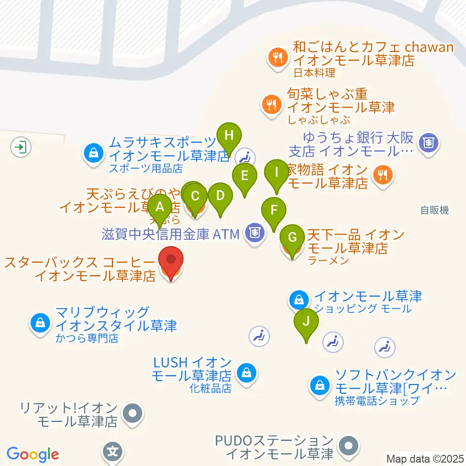JEUGIAカルチャーセンター イオンモール草津周辺のファミレス・ファーストフード一覧地図