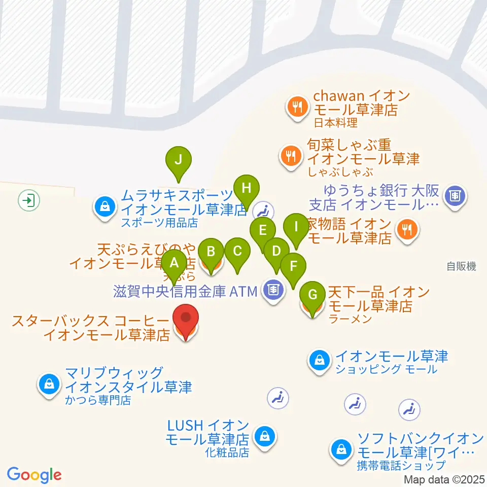 JEUGIAカルチャーセンター イオンモール草津周辺のファミレス・ファーストフード一覧地図