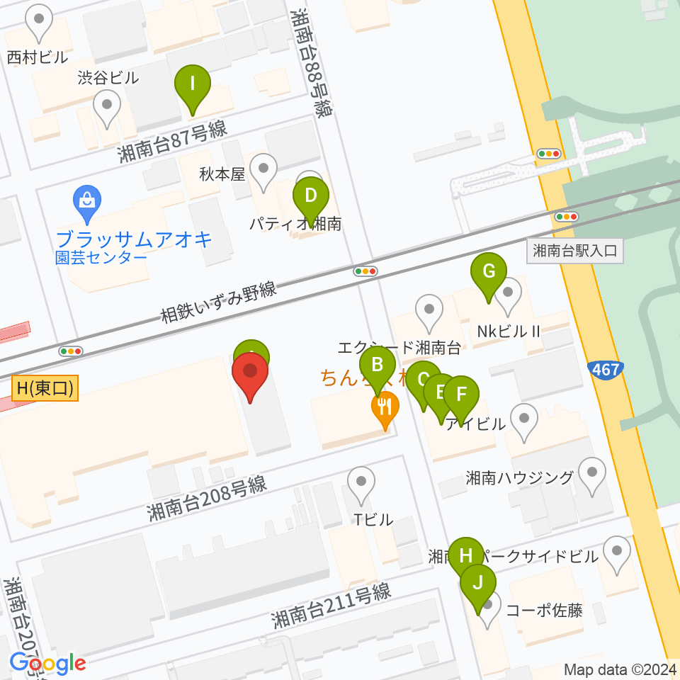 厚木楽器 アミ湘南台周辺のファミレス・ファーストフード一覧地図