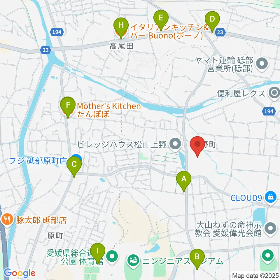 愛媛県生涯学習センター周辺のファミレス・ファーストフード一覧地図