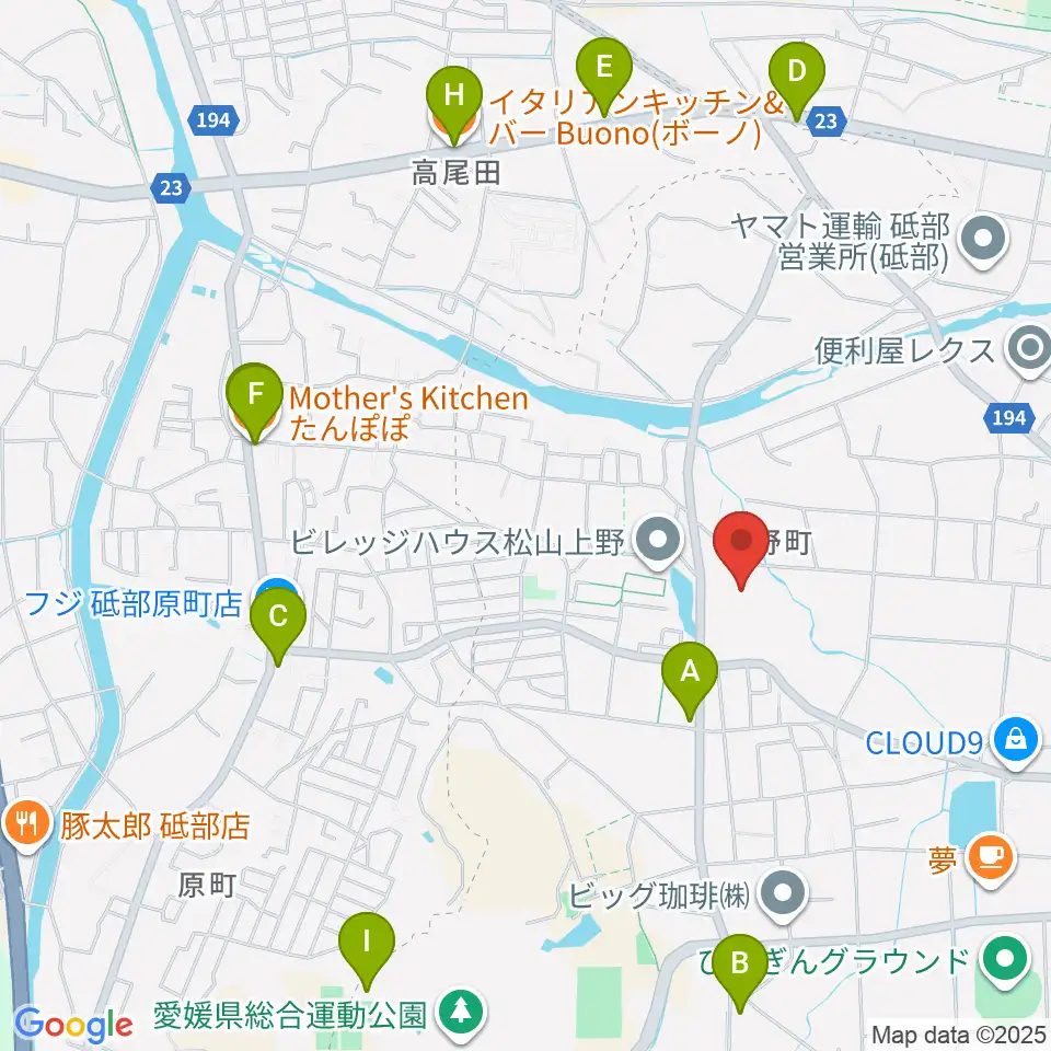 愛媛県生涯学習センター周辺のファミレス・ファーストフード一覧地図
