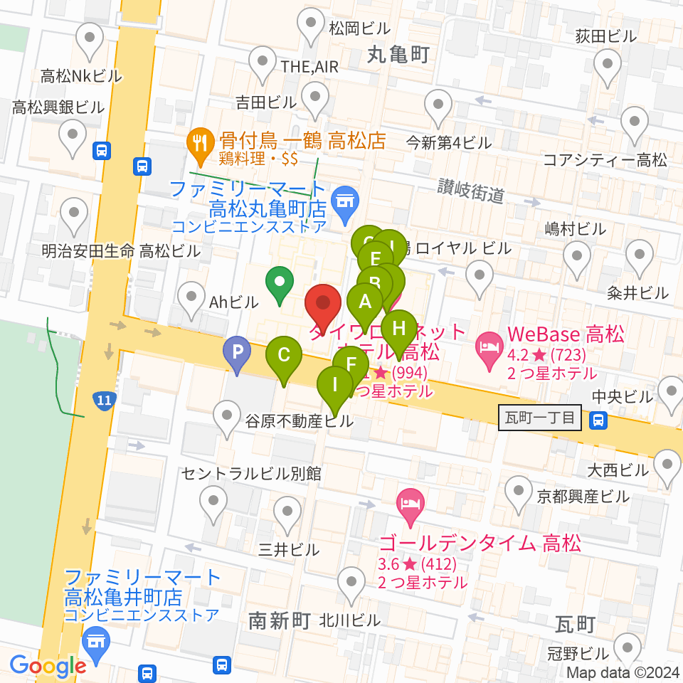 タワーレコード 高松丸亀町店周辺のファミレス・ファーストフード一覧地図