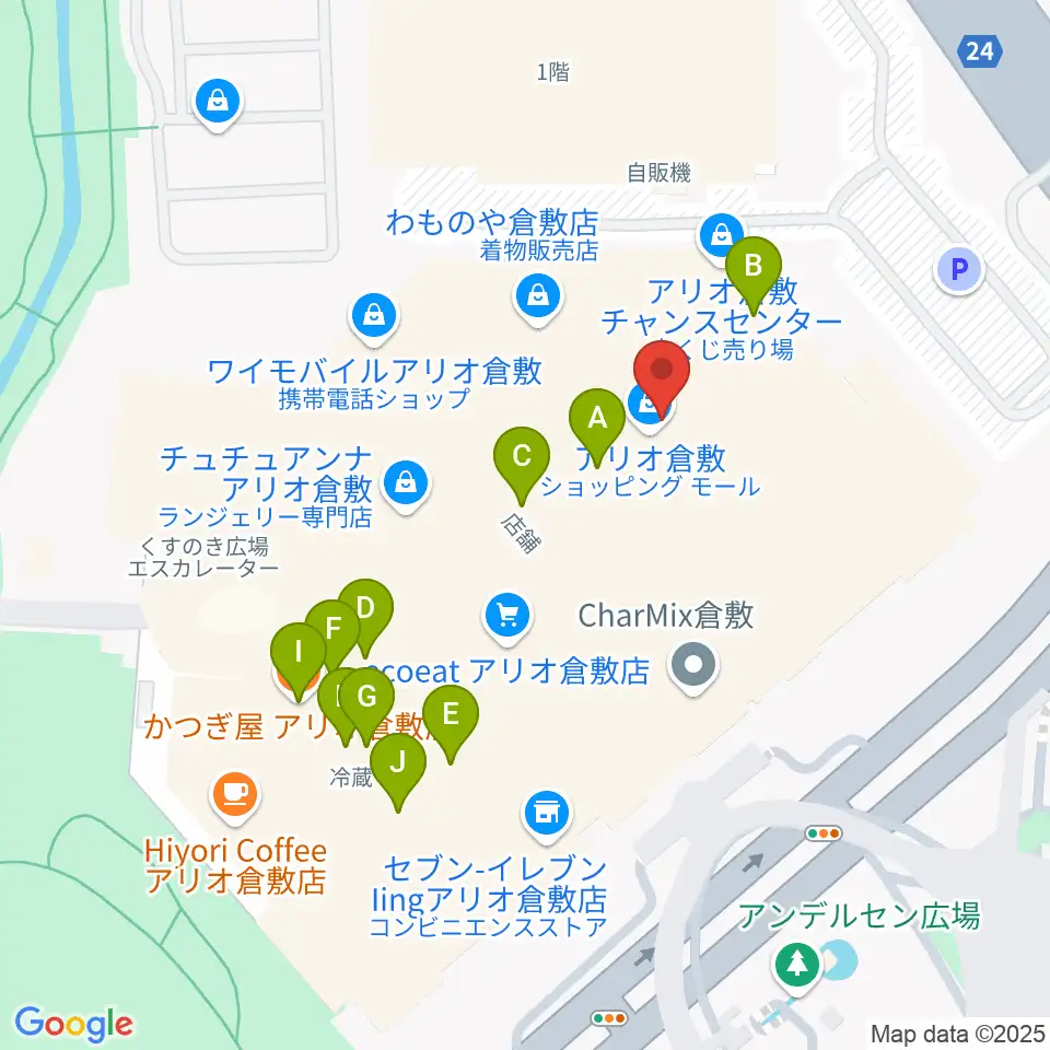 タワーレコード アリオ倉敷店周辺のファミレス・ファーストフード一覧地図