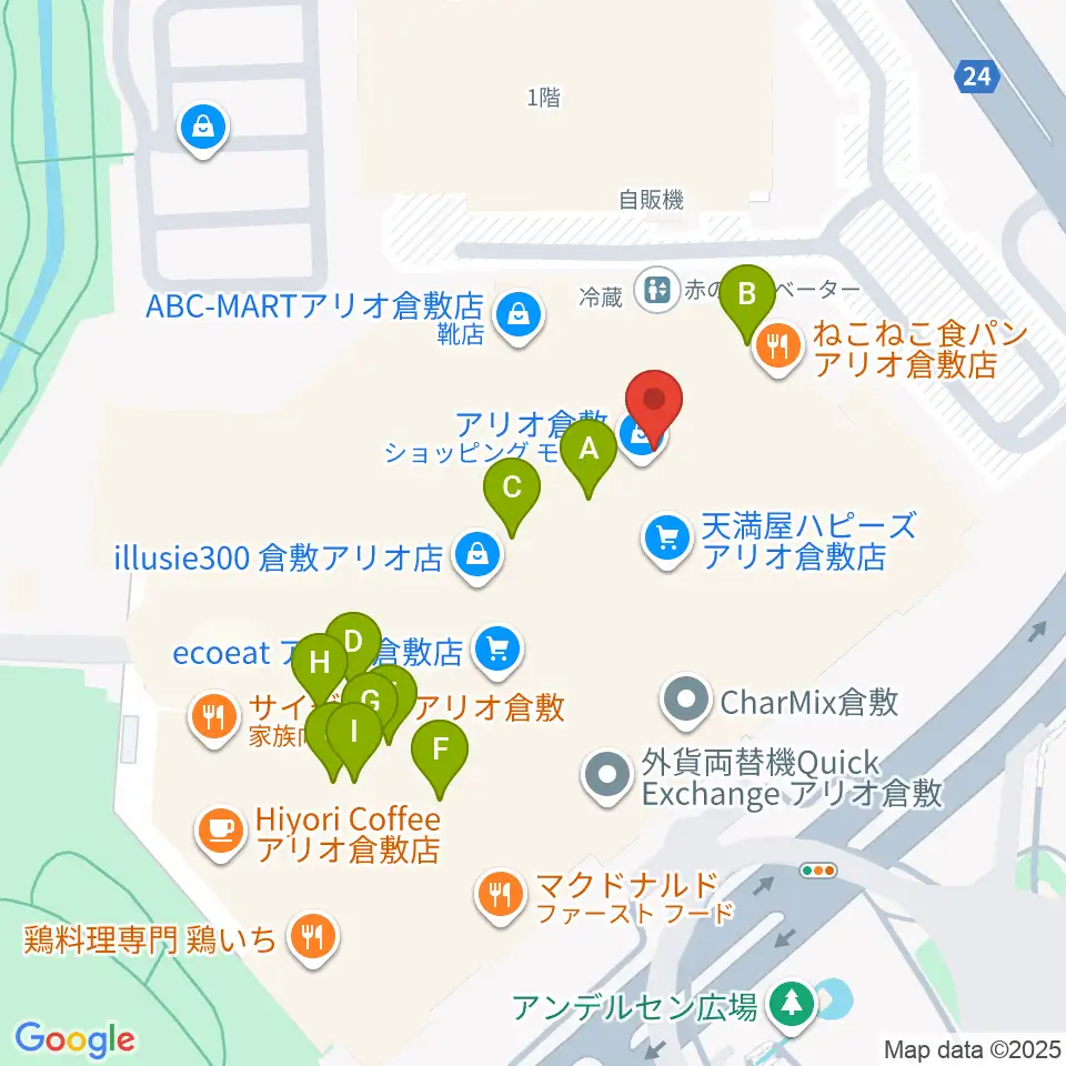 タワーレコード アリオ倉敷店周辺のファミレス・ファーストフード一覧地図