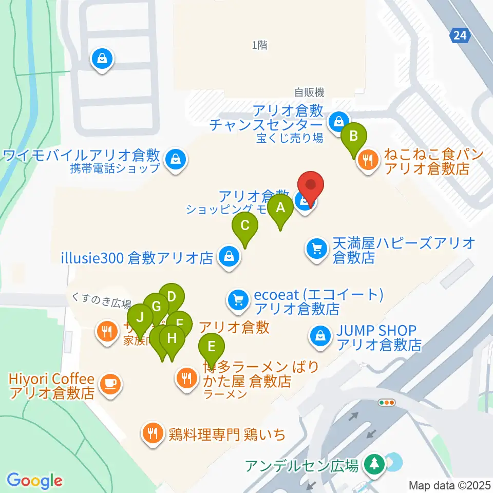 タワーレコード アリオ倉敷店周辺のファミレス・ファーストフード一覧地図