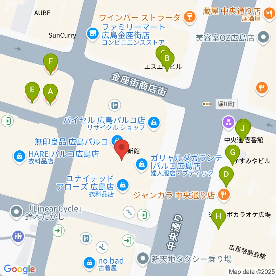 タワーレコード 広島店周辺のファミレス・ファーストフード一覧地図
