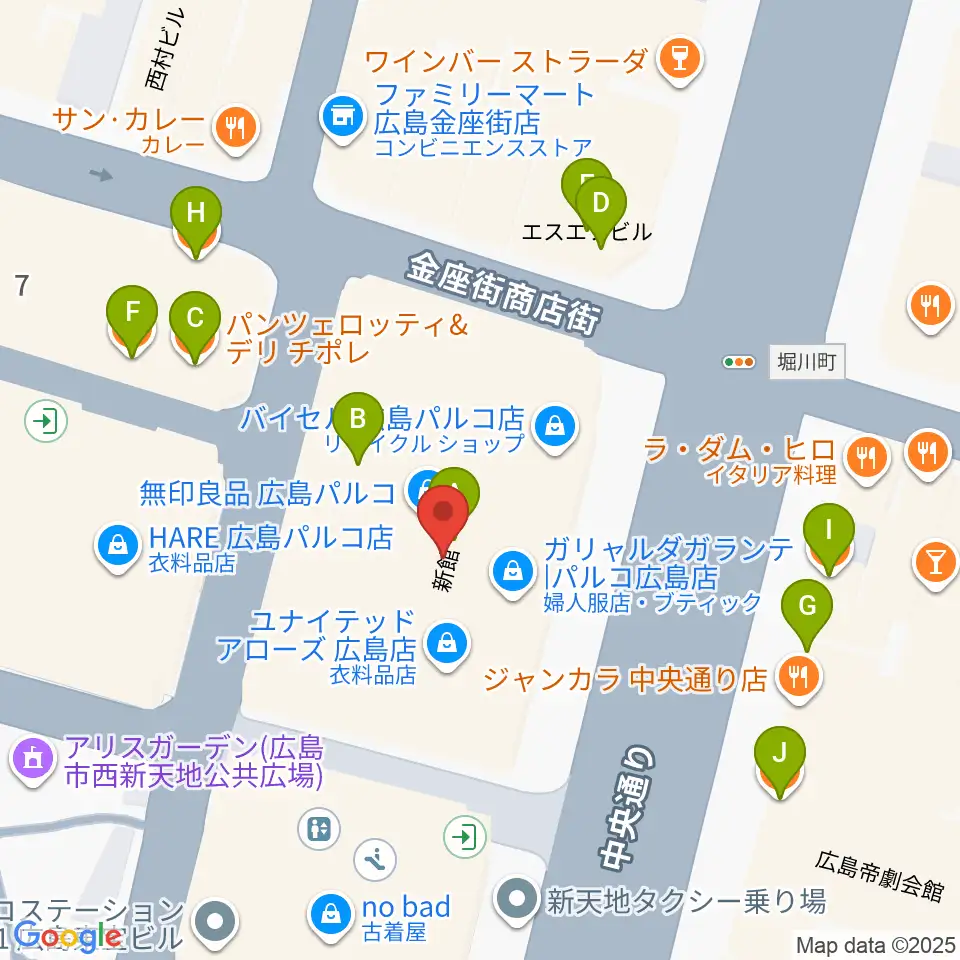 タワーレコード 広島店周辺のファミレス・ファーストフード一覧地図