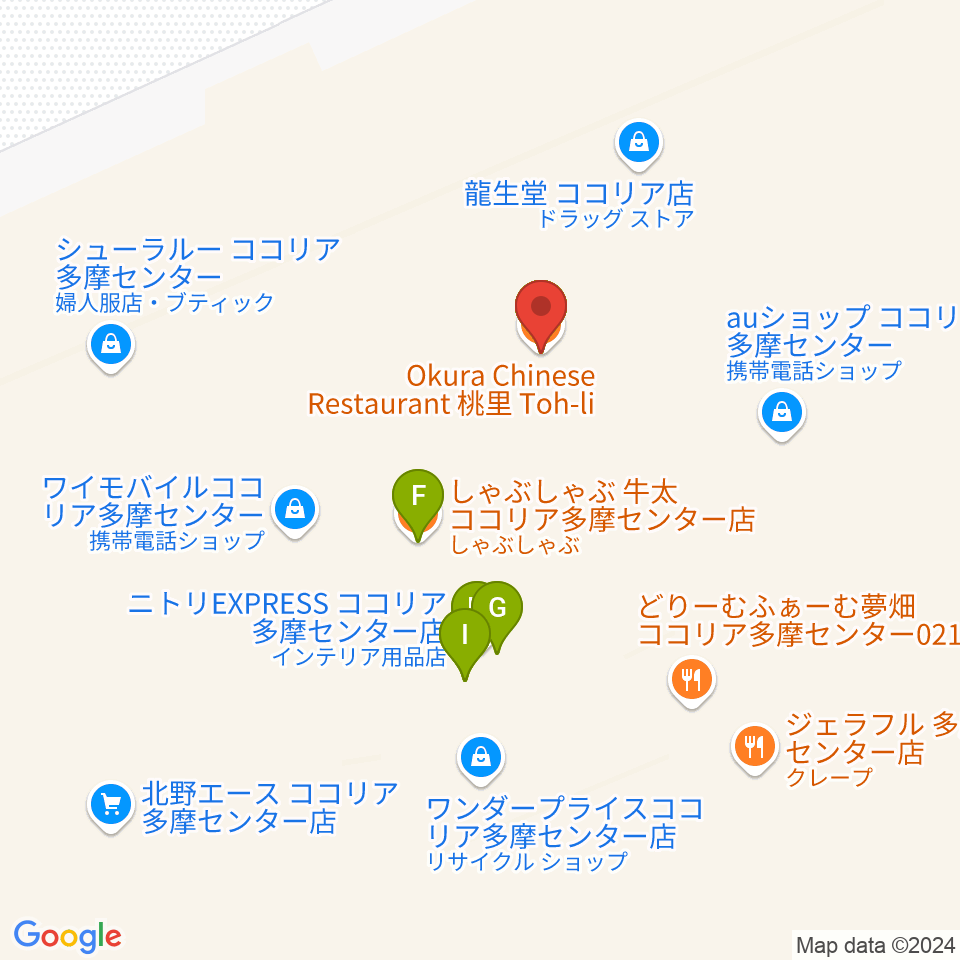 JEUGIAカルチャーセンター多摩センター周辺のファミレス・ファーストフード一覧地図