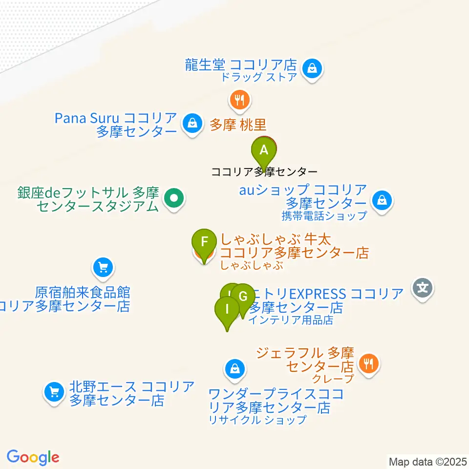 JEUGIAカルチャーセンター多摩センター周辺のファミレス・ファーストフード一覧地図