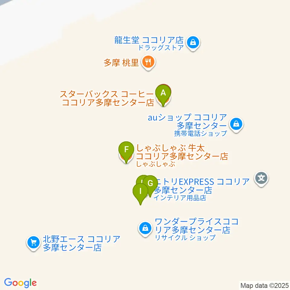 JEUGIAカルチャーセンター多摩センター周辺のファミレス・ファーストフード一覧地図