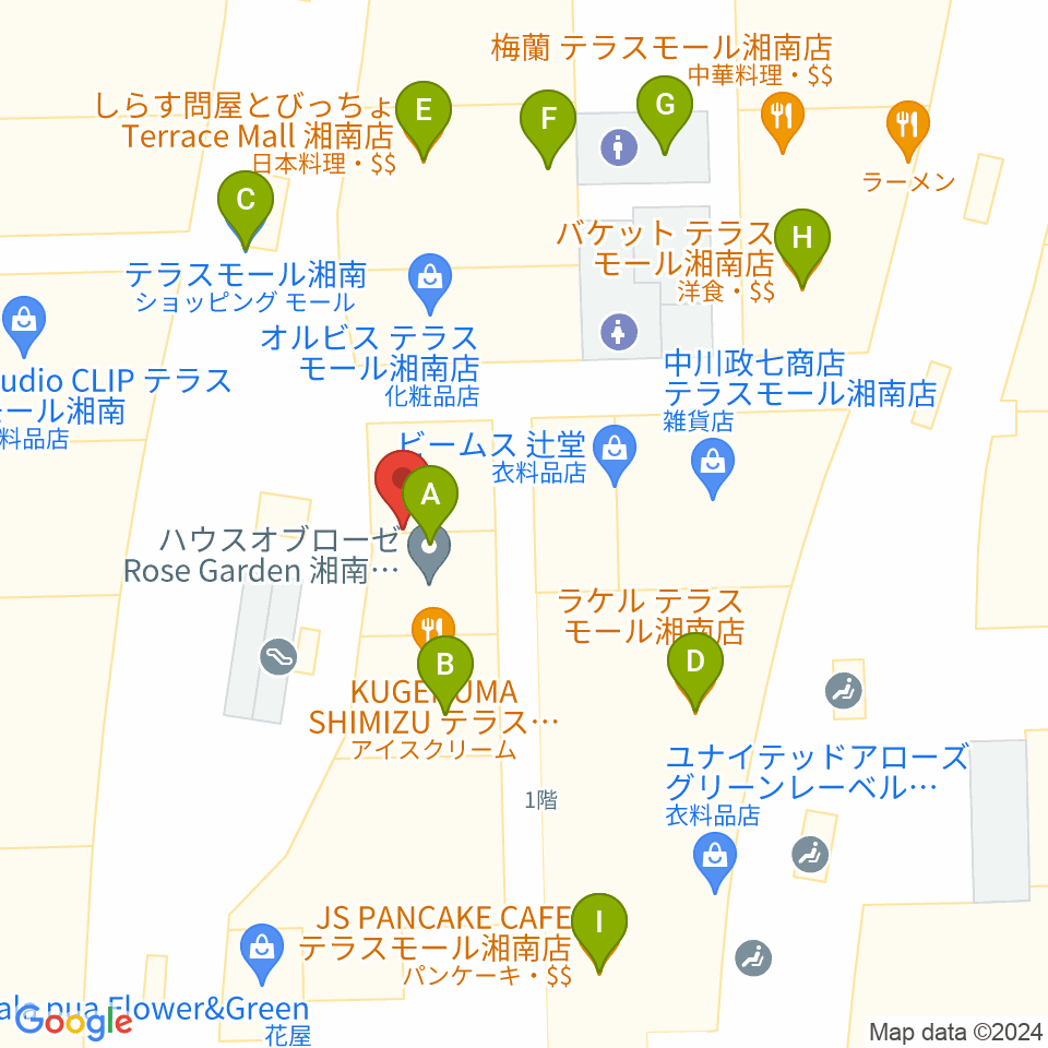 JEUGIAカルチャーセンター テラスモール湘南周辺のファミレス・ファーストフード一覧地図